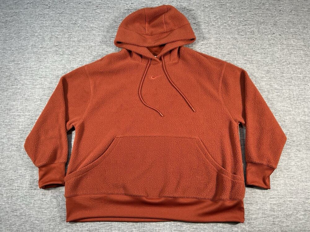 Nike Sweatshirt Womens 1X Orange Fleece Hoodie Pullover Center Swoosh Embroidery